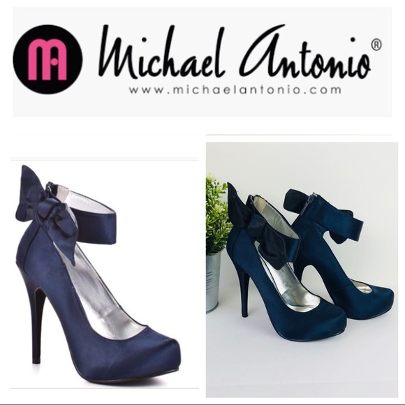 Michael Antonio Shoes - 🆕 Michael Antonio LADINA Navy Satin Bow Heels